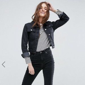 ASOS DENIM SHRUNKEN JACKET IN WASHED BLACK